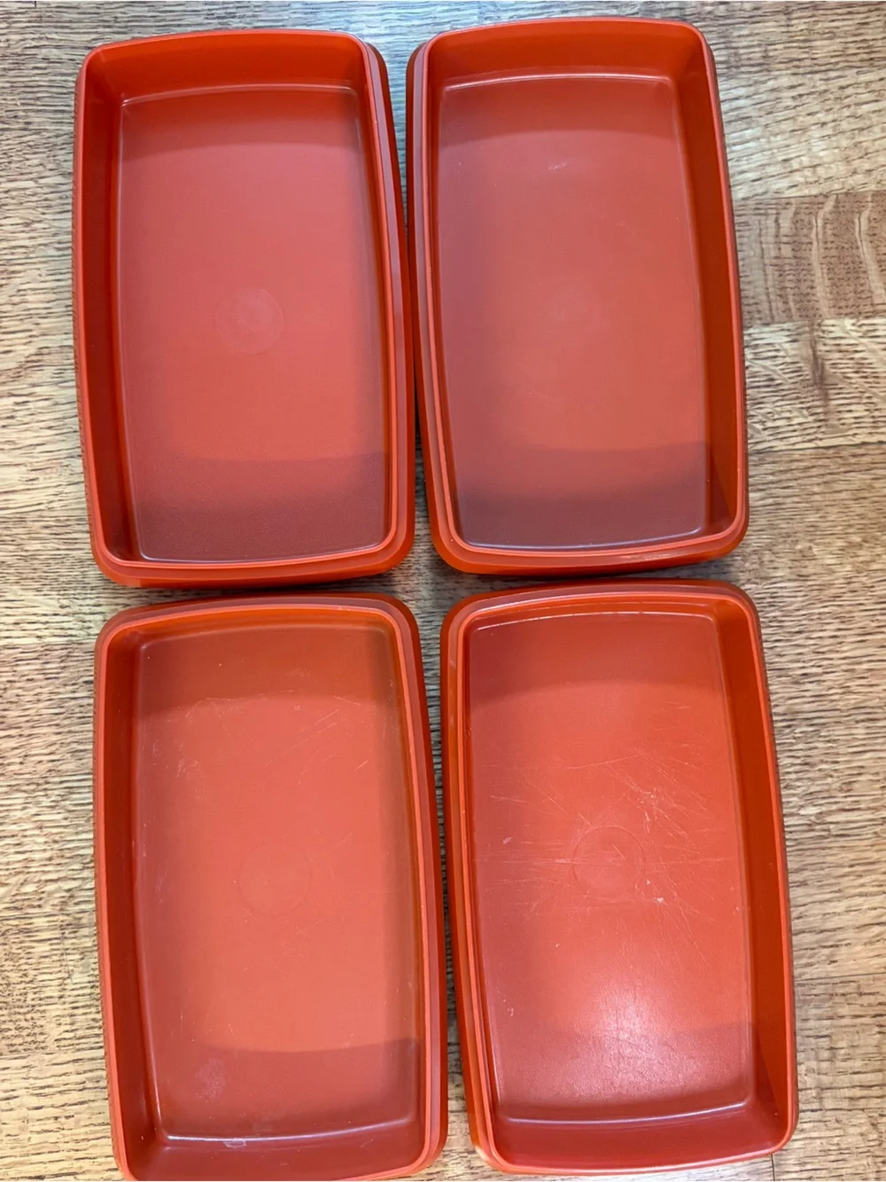 Lot of 4 Vintage Tupperware Paprika Red 816 817 Deli Keepers Lids 9x5 Containers